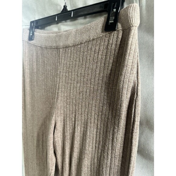 Zara Flared Ribbed Leggings High Rise Medium Elastic Waist Stretch Beige Tan L - Picture 3 of 7